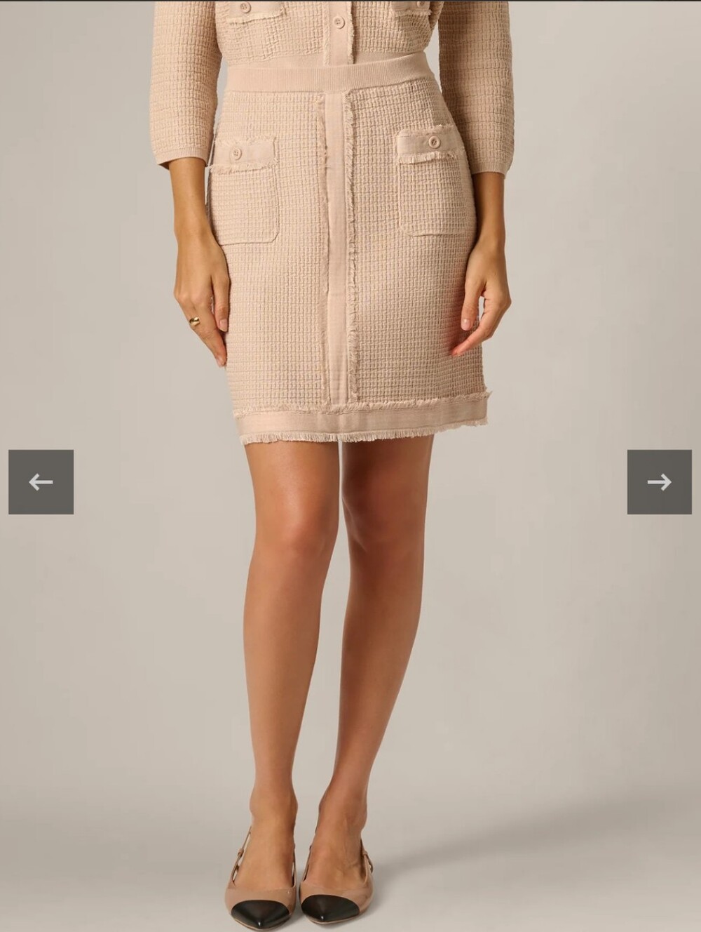 Adrianna Papell Fray Trimmed Pencil Skirt with Pockets - Champagne Blush / Gray
